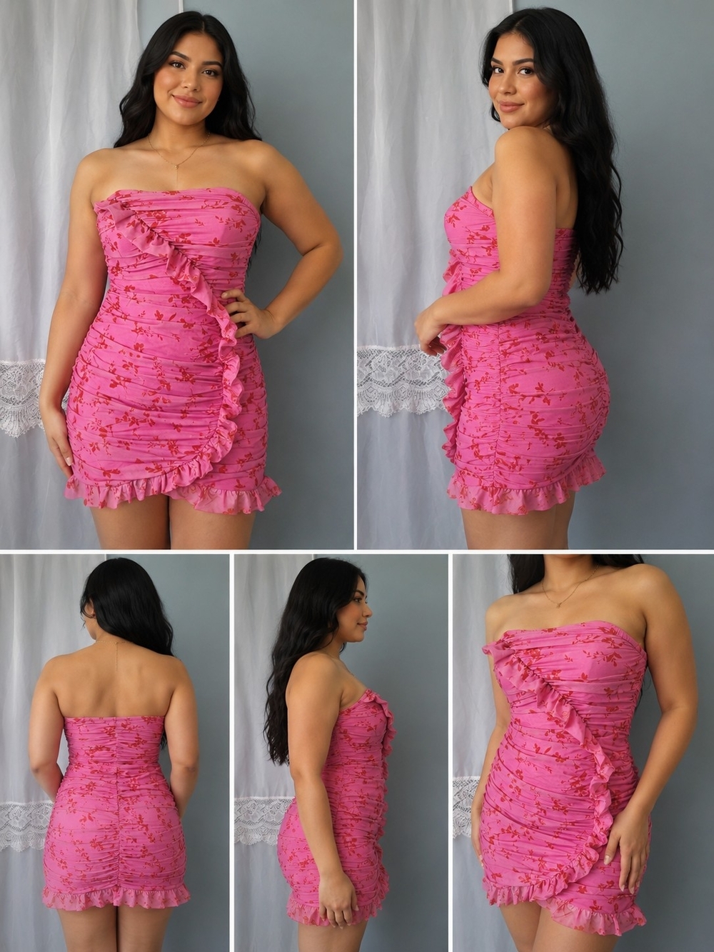wild fable Pink Ruffle Ruched Mini Dress Comes With Straps